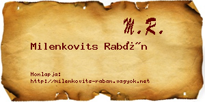 Milenkovits Rabán névjegykártya